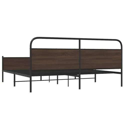 Metalni okvir kreveta bez madraca smeđa boja hrasta 193x203 cm - Smeđi hrast 193 x 203 cm s uzglavljem i visokim podnožjem Cijena
