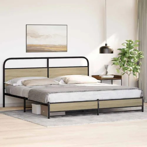 Metalni okvir kreveta bez madraca boja hrasta sonome 183x213 cm - sonoma hrast 183 x 213 cm s uzglavljem i dvostrukim niskim pod Cijena