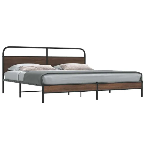 Metalni okvir kreveta bez madraca smeđa boja hrasta 180x200 cm - Smeđi hrast 180 x 200 cm s uzglavljem i niskim podnožjem Cijena
