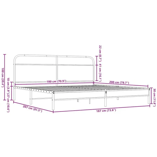 Metalni okvir kreveta bez madraca smeđa boja hrasta 180x200 cm - Smeđi hrast 180 x 200 cm s uzglavljem i niskim podnožjem Cijena