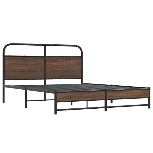 Metalni okvir kreveta bez madraca smeđa boja hrasta 160x200 cm - Smeđi hrast 160 x 200 cm s uzglavljem i dvostrukim niskim podno Cijena