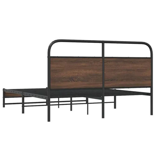 Metalni okvir kreveta bez madraca smeđa boja hrasta 160x200 cm - Smeđi hrast 160 x 200 cm s uzglavljem i dvostrukim niskim podno Cijena
