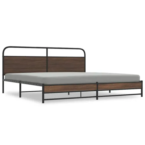 Metalni okvir kreveta bez madraca smeđa boja hrasta 183x213 cm - Smeđi hrast 183 x 213 cm s uzglavljem i dvostrukim niskim podno Cijena