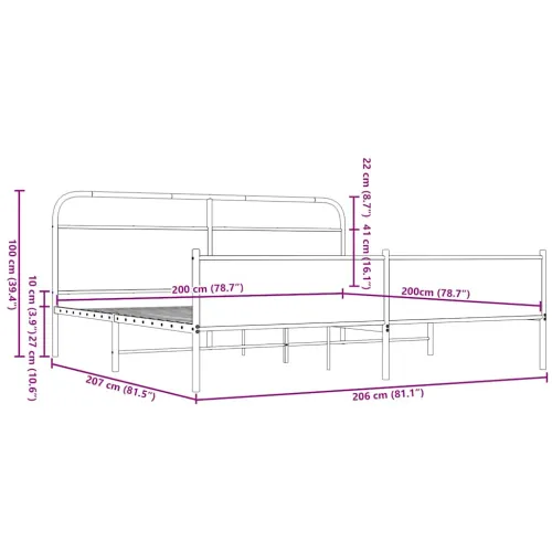 Metalni okvir kreveta bez madraca smeđa boja hrasta 200x200 cm - Smeđi hrast 200 x 200 cm s uzglavljem i visokim podnožjem Cijena