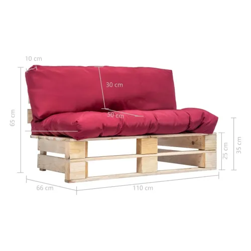 Vrtna sofa od paleta od borovine s crvenim jastucima - Prirodna i crvena Cijena