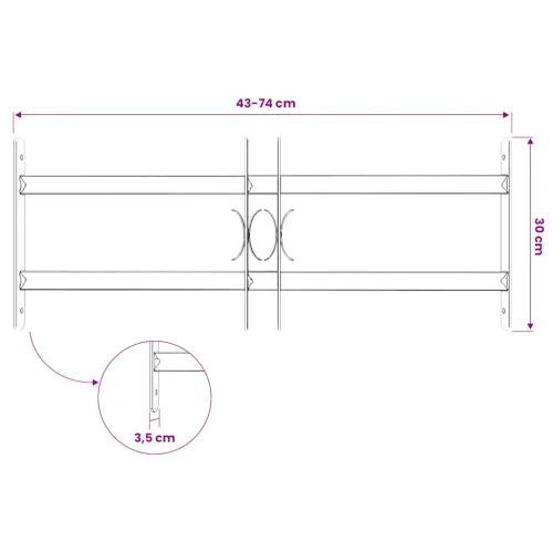 Podesiva sigurnosna rešetka za prozore s 2 prečke 500 - 650 mm - 43-76 cm 2 prečke 1 Cijena