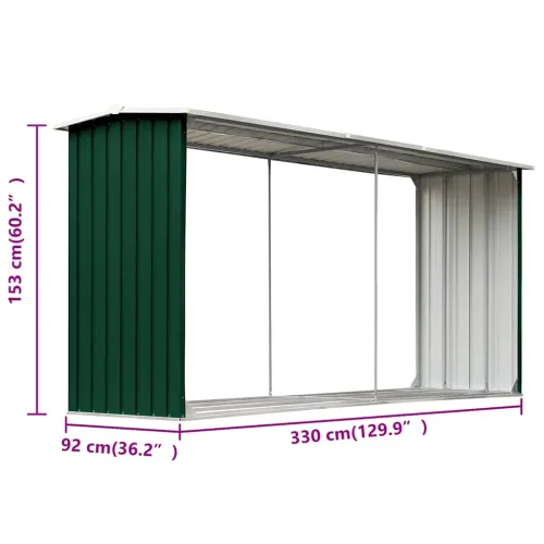 Spremište za drva - Vrtna ostava za drva od pocinčanog čelika 330x92x153 cm zelena - Zelena Cijena