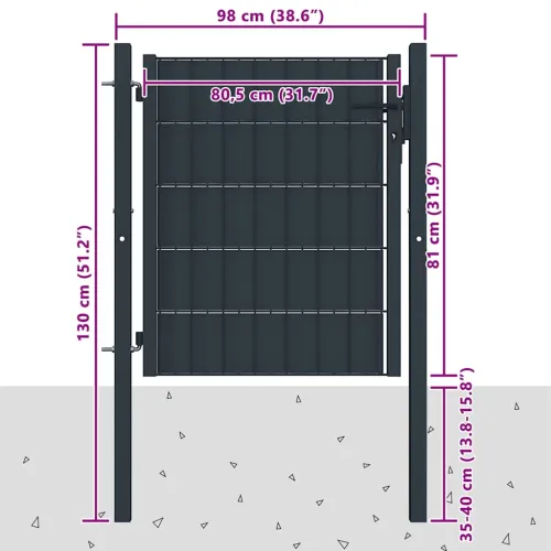 Dvorišna vrata - Vrata za ogradu PVC i čelik 100x81 cm antracit boje - Antracit 100 x 81 cm Cijena