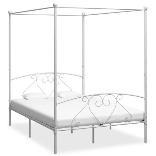 Okvir za krevet s nadstrešnicom bijeli metalni 140 x 200 cm  - Bijela 140 x 200 cm Bijela 140 x 200 cm Cijena