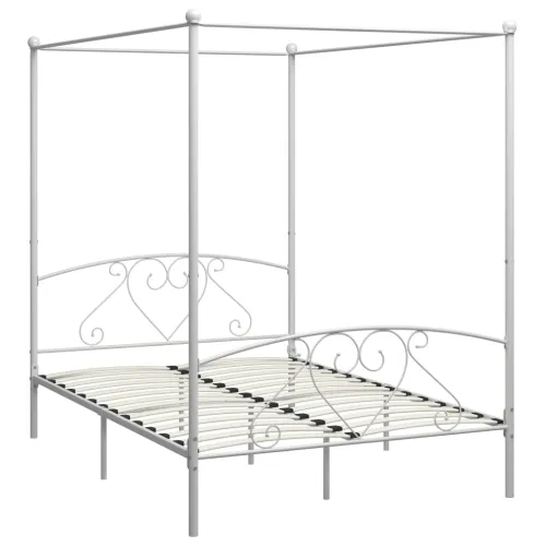 Okvir za krevet s nadstrešnicom bijeli metalni 140 x 200 cm  - Bijela 140 x 200 cm Bijela 140 x 200 cm Cijena