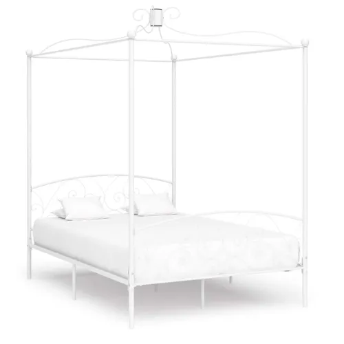 Okvir za krevet s nadstrešnicom bijeli metalni 140 x 200 cm - Bijela 140 x 200 cm Bijela 140 x 200 cm Cijena
