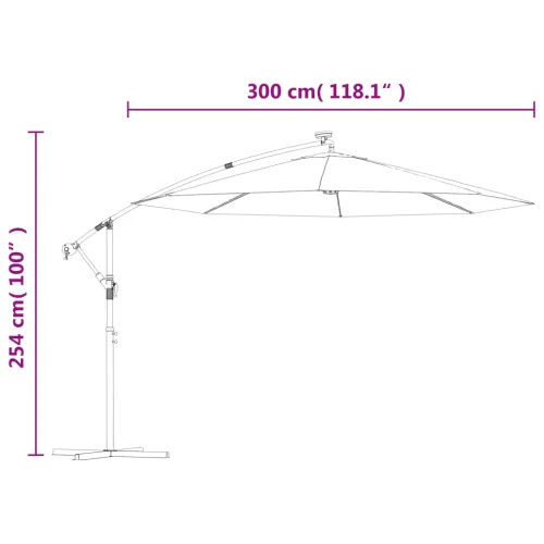Konzolni vrtni suncobran LED s čeličnim stupom 300 cm crni - Crna 300 cm Cijena