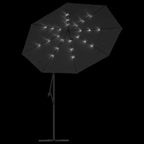 Konzolni vrtni suncobran LED s čeličnim stupom 300 cm crni - Crna 300 cm Cijena