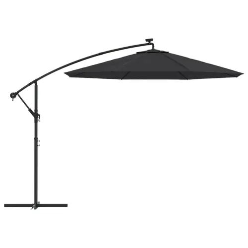 Konzolni vrtni suncobran LED s čeličnim stupom 300 cm crni - Crna 300 cm Cijena