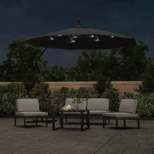 Konzolni vrtni suncobran LED s čeličnim stupom 300 cm crni - Crna 300 cm Cijena