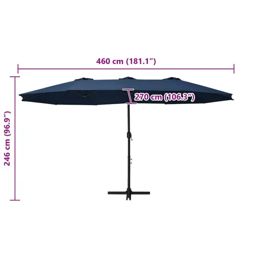 Vanjski suncobran s aluminijskim stupom 460 x 270 cm plavi - Plava Cijena