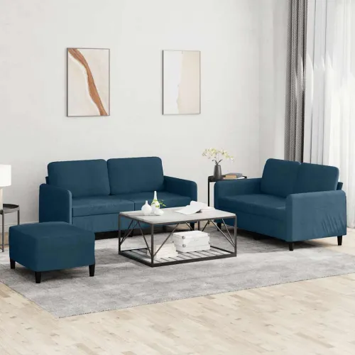 3-dijelni set sofa plavi baršunasti - Plava s jastučićima i tabureom Cijena