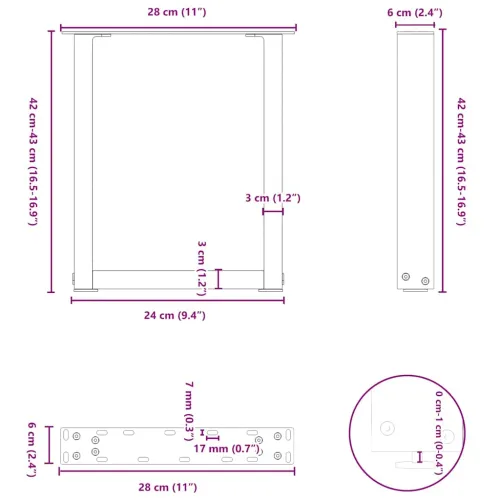 Noge za klub stolić U-oblik 2 kom antracit 28 x (42-43) cm čelik - Antracit 28 x (42-43) cm 2 Cijena