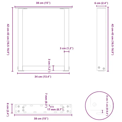 Noge za klub stolić U-oblik 2 kom Crne 38 x (42-43) cm Čelik - Crna 38 x (42-43) cm 2 1 Cijena