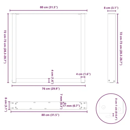 Noge za blagovaonski stol U-oblik 2 kom antracit 80 x (72-73) cm čelik - Antracit 80 x (72-73) cm 2 Cijena