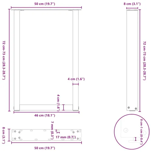 Noge za blagovaonski stol U-oblik 2 kom Crne 50 x (72-73) cm Čelik - Crna 50 x (72-73) cm 2 Cijena