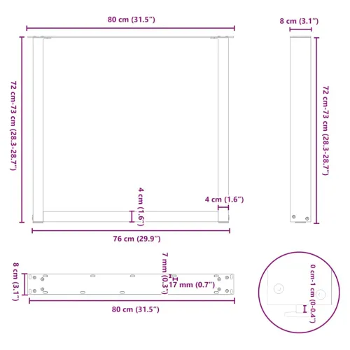 Noge za blagovaonski stol U-oblik 3 kom Bijele 80 x (72-73) cm Čelik - Bijela 80 x (72-73) cm 3 Cijena