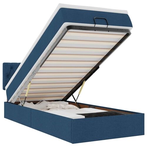 otoman okvir kreveta s madraca plavi 90x190cm od tkanine - Plava 90 x 190 cm Dizajn s gumbima Plava Cijena