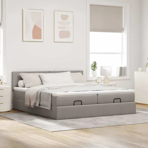 otoman okvir kreveta s madracima smeđesivi 200x200cm tkanine - Sivo-smeđa 200 x 200 cm Gladak dizajn Cijena