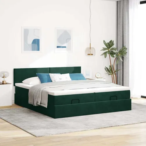 Okvir kreveta s madracima tamnozeleni 160x200cm baršunasti - Tamnozelena 160 x 200 cm Blok s kvadratima Cijena