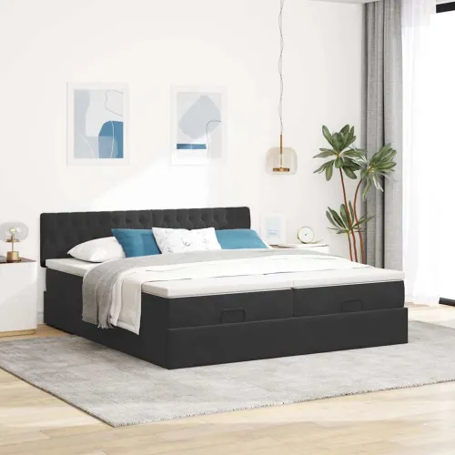 otoman okvir kreveta s madracima crni 180x200cm baršunasti - Crna 180 x 200 cm Dizajn s gumbima Cijena