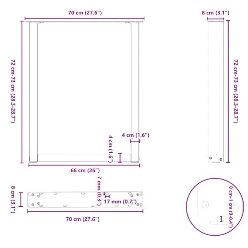 Noge za blagovaonski stol U-oblik 3 kom Bijele 70 x (72-73) cm Čelik - Bijela 70 x (72-73) cm 3 Cijena