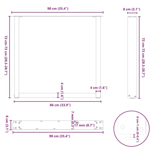 Noge za blagovaonski stol U-oblik 3 kom Crne 90 x (72-73) cm Čelik - Crna 90 x (72-73) cm 3 Cijena