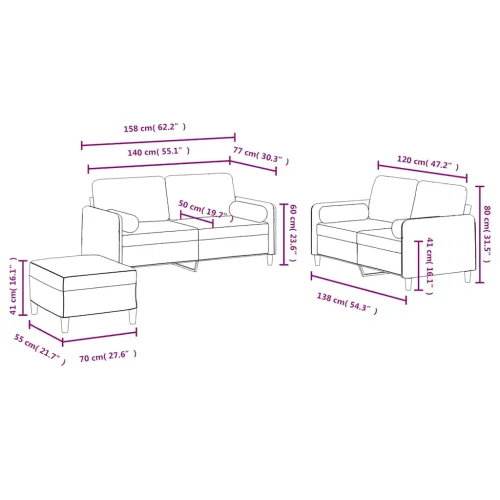 3-dijelni set sofa s jastucima plavi baršunasti - Plava 1 s jastucima i tabureom Cijena