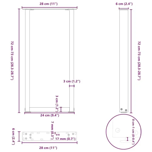 Noge za konzolni stol U-oblik 2 kom Crne 28 x (72-73) cm Čelik - Crna 28 x (72-73) cm 2 Cijena