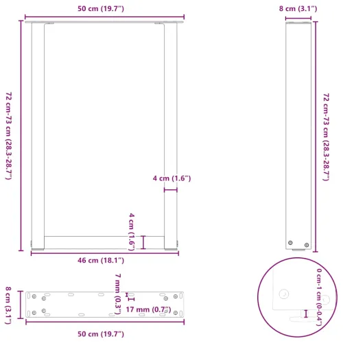 Noge za blagovaonski stol U-oblik 2 kom Bijele 50 x (72-73) cm Čelik - Bijela 50 x (72-73) cm 2 Cijena