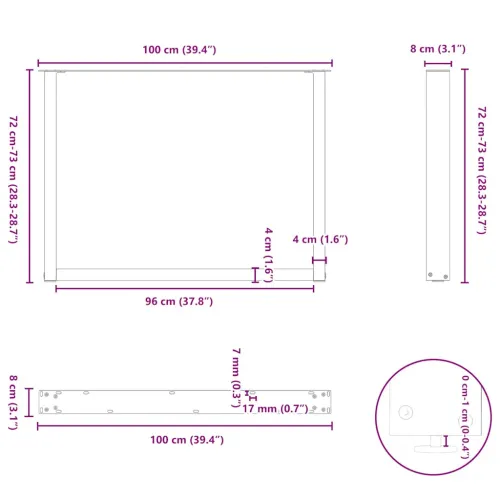 Noge za blagovaonski stol U-oblik 2 kom Crne 100 x (72-73) cm Čelik - Crna 100 x (72-73) cm 2 Cijena