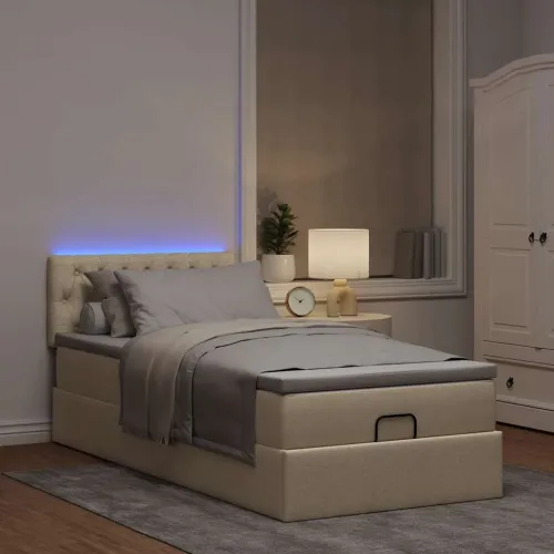 otoman okvir kreveta s madraca krem 80x200cm od tkanine - Krema 80 x 200 cm Dizajn s gumbima Krema Cijena