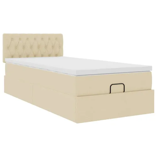 otoman okvir kreveta s madraca krem 80x200cm od tkanine - Krema 80 x 200 cm Dizajn s gumbima Krema Cijena