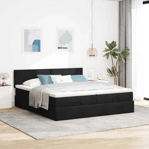 Okvir kreveta s madracima crni 160x200cm od tkanine - Crna 160 x 200 cm Gladak dizajn Cijena