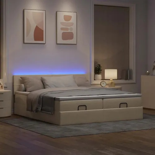 otoman okvir kreveta s madracima krem 200x200cm od tkanine - Krema 200 x 200 cm Blok s kvadratima Cijena
