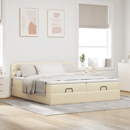 otoman okvir kreveta s madracima krem 180x200cm od tkanine - Krema 180 x 200 cm Dizajn s gumbima Cijena