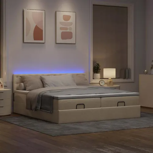 otoman okvir kreveta s madracima krem 200x200cm od tkanine - Krema 200 x 200 cm gumbi Cijena