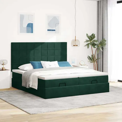 Okvir kreveta s madracima tamnozeleni 160x200cm baršunasti - Tamnozelena 160 x 200 cm Blok s kvadratima Cijena