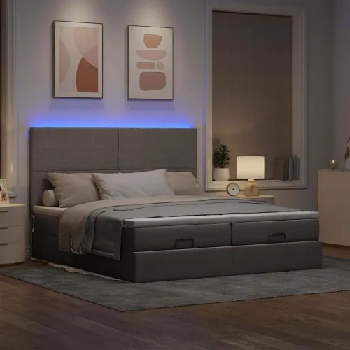 otoman okvir kreveta s madracima smeđesivi 200x200cm tkanine - Sivo-smeđa 200 x 200 cm Gladak dizajn Cijena
