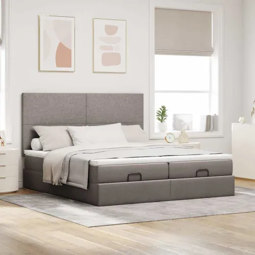 otoman okvir kreveta s madracima smeđesivi 200x200cm tkanine - Sivo-smeđa 200 x 200 cm Gladak dizajn Cijena