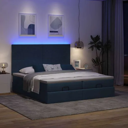 otoman okvir kreveta s madracima plavi 200x200cm tkanine - Plava 200 x 200 cm Gladak dizajn Cijena