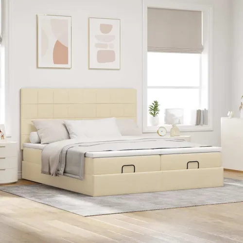 otoman okvir kreveta s madracima krem 180x200cm od tkanine - Krema 180 x 200 cm Blok s kvadratima Cijena
