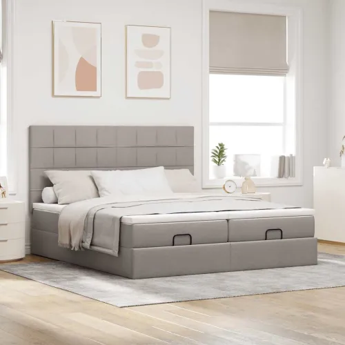 otoman okvir kreveta s madracima smeđesivi 200x200cm tkanine - Sivo-smeđa 200 x 200 cm Blok s kvadratima Cijena