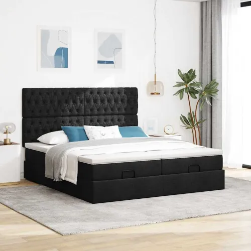 otoman okvir kreveta s madracima crni 200x200cm od tkanine - Crna 200 x 200 cm Dizajn s gumbima Cijena