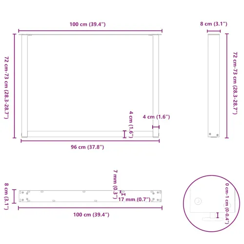 Noge za blagovaonski stol U-oblik 3 kom Crne 100 x (72-73) cm Čelik - Crna 100 x (72-73) cm 3 1 Cijena